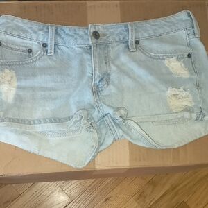 Light Blue Distressed Denim Shorts